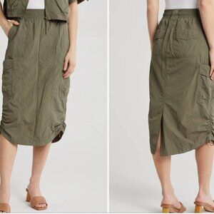 NWOT Democracy Tech Side Ruched Lily Pad Green Midi Skirt Size XS